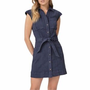 Paige Jaxsyn Denim Shirt Dress Tie Waist Button Front Mini Blue 14 NWT